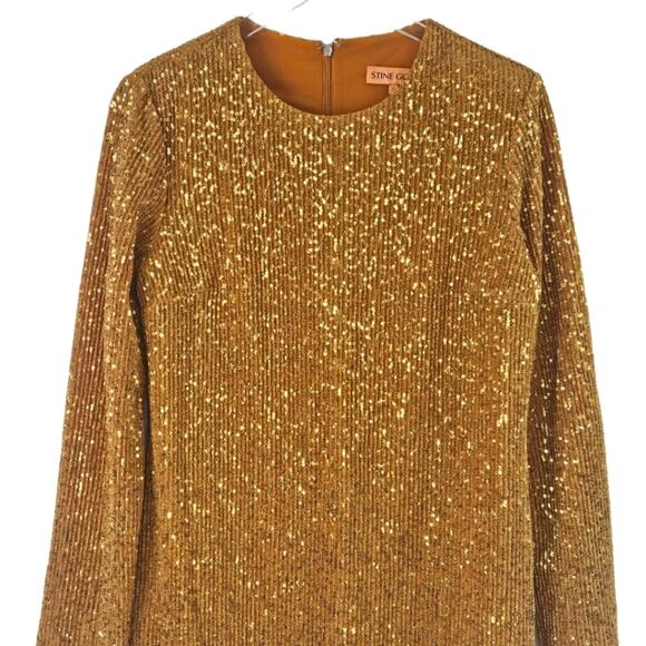 NEW STINE GOYA Odis Dress in Gold Sequins Long Sleeve Crewneck Size Small Formal - Picture 5 of 11